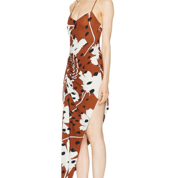 Monse Brown Floral Print Dress w/ Cascade Hem - Unworn - Picture 2 of 5